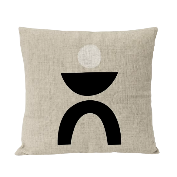 Boho Linen Throw Pillow Covers Black Beige Modern Abstract Design