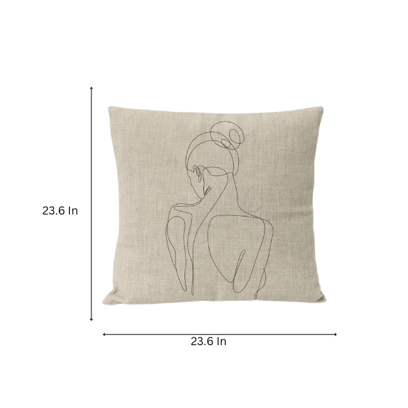 Boho linen throw pillow covers in black, light coffee, and cream with modern abstract design