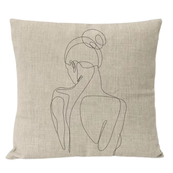 Boho linen throw pillow covers in black, light coffee, and cream with modern abstract design