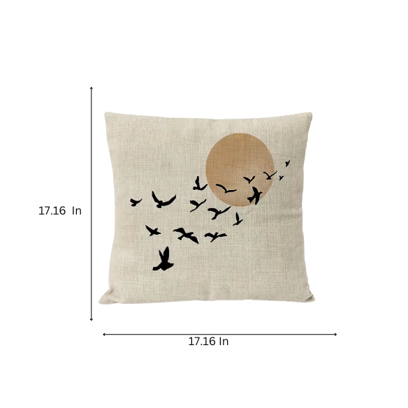 Boho Linen Throw Pillow Covers with Modern Abstract Design in Neutral Multi-Colored Shades and Black Bird Accent – Decorative Square Pillow Covers for Home, Office, and Bedroom.