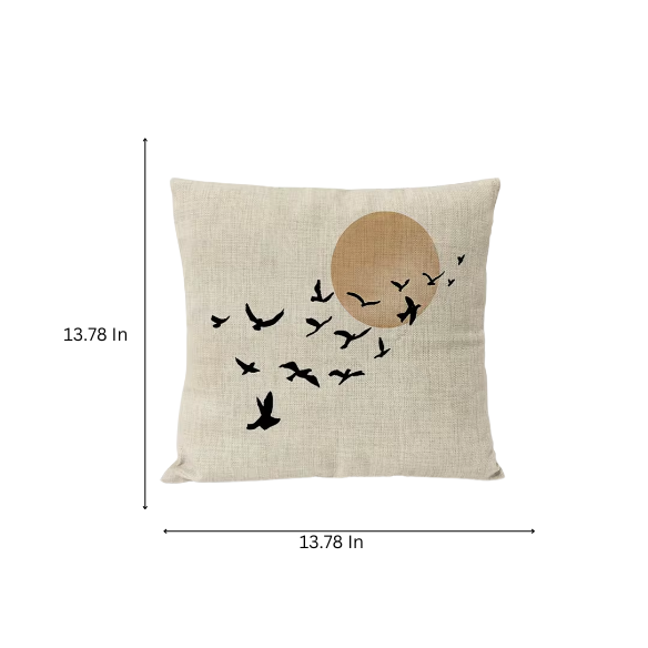 Boho Linen Throw Pillow Covers with Modern Abstract Design in Neutral Multi-Colored Shades and Black Bird Accent – Decorative Square Pillow Covers for Home, Office, and Bedroom.