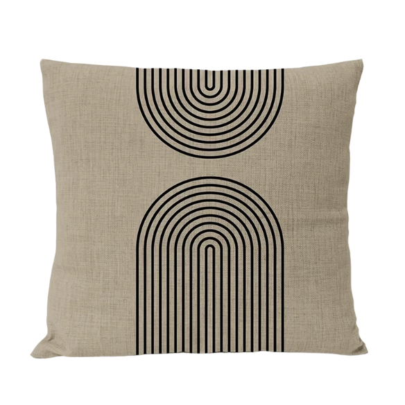 Boho Linen Throw Pillow Covers with Modern Abstract Design in Black, Light Coffee, and Beige - Available in Multiple Sizes