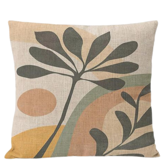 Boho Linen Throw Pillow Covers with Modern Abstract Design in Neutral Multi-Colored Shades – Decorative Square Pillow Covers for Home, Office, and Bedroom.