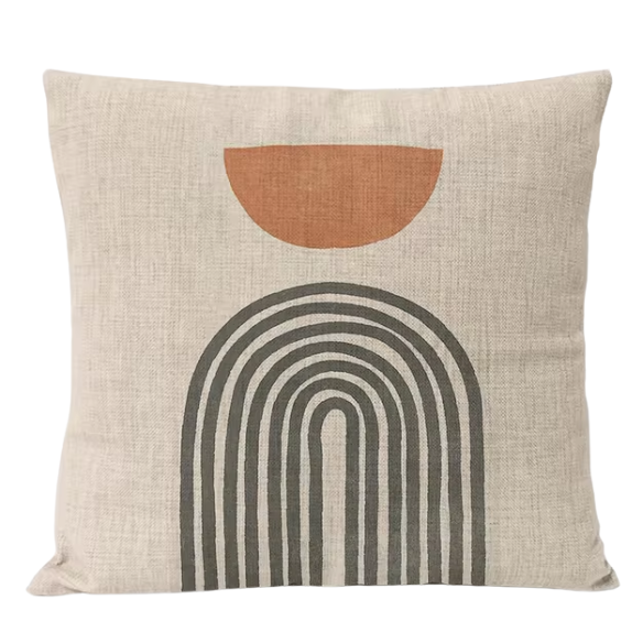 Boho Linen Throw Pillow Covers with Modern Abstract Design in Neutral Multi-Colored Shades – Decorative Square Pillow Covers for Home, Office, and Bedroom.