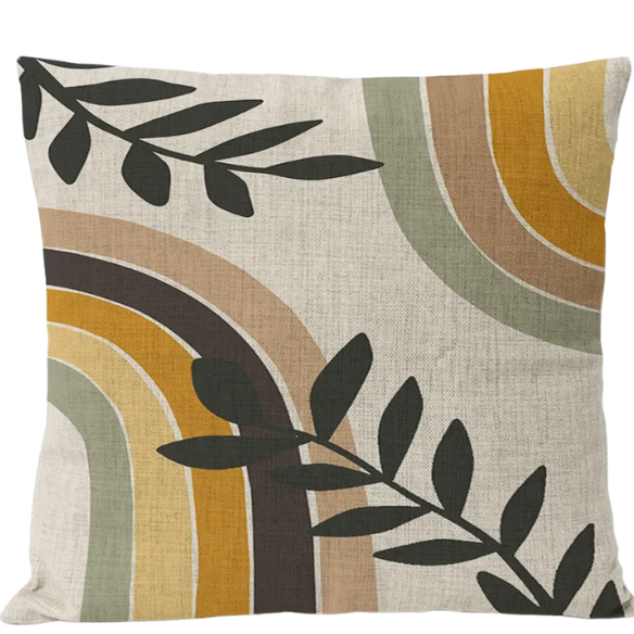 Boho Linen Throw Pillow Covers with Modern Abstract Design in Neutral Multi-Colored Shades – Premium Linen Decorative Pillows for Living Room, Bedroom, and Office.