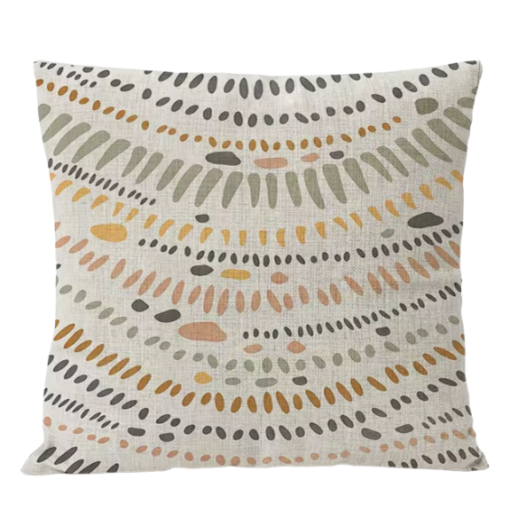 Boho linen throw pillow covers in neutral multi-colored abstract design