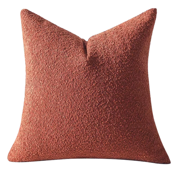 Brick red boucle throw pillow cover with soft loop texture, 18x18 inches – cozy modern accent for sofa, bed, or armchair