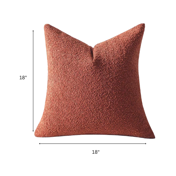 Brick red boucle throw pillow cover with soft loop texture, 18x18 inches – cozy modern accent for sofa, bed, or armchair