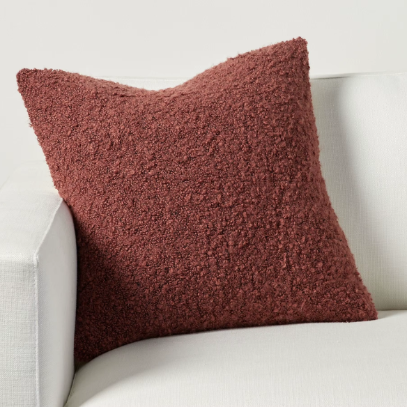 Brick red boucle throw pillow cover with soft loop texture, 18x18 inches – cozy modern accent for sofa, bed, or armchair