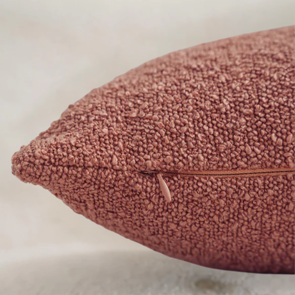 Brick red boucle throw pillow cover with soft loop texture, 18x18 inches – cozy modern accent for sofa, bed, or armchair