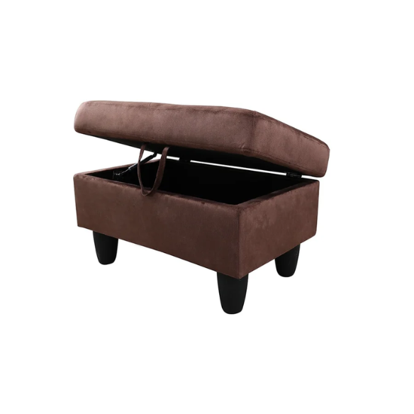 Brown L-shaped sectional sofa with right-facing chaise and ottoman, microfiber upholstery and light gray wooden legs