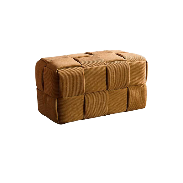 Burnt orange velvet ottoman with engineered wood frame, modern design, and square woven shape