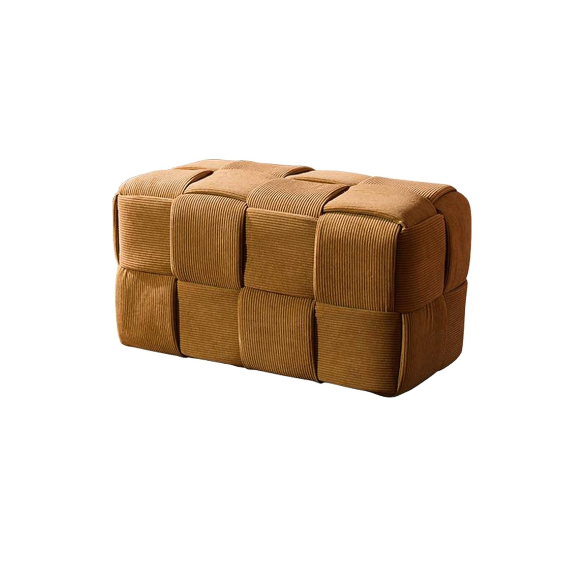 Burnt orange velvet ottoman with engineered wood frame, modern design, and square woven shape