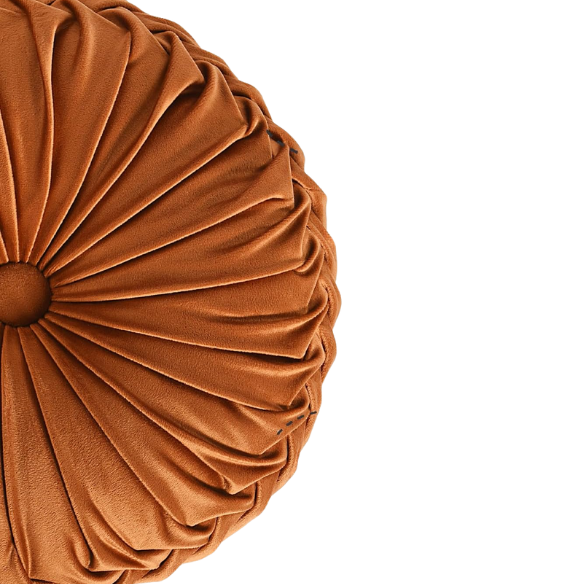 Set of 2 burnt orange pleated velvet round throw pillows with button tufted center – 14.5 inch pumpkin-style decorative cushions for sofa, bed, or cozy nook