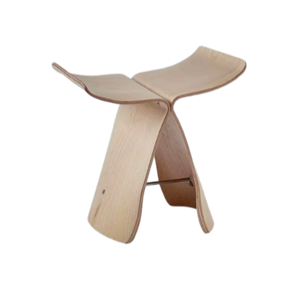 Butterfly design bar stool in log tan solid wood with eco-friendly materials and a durable metal frame.