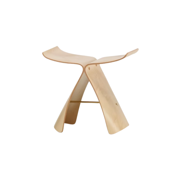 Butterfly design bar stool in log tan solid wood with eco-friendly materials and a durable metal frame.