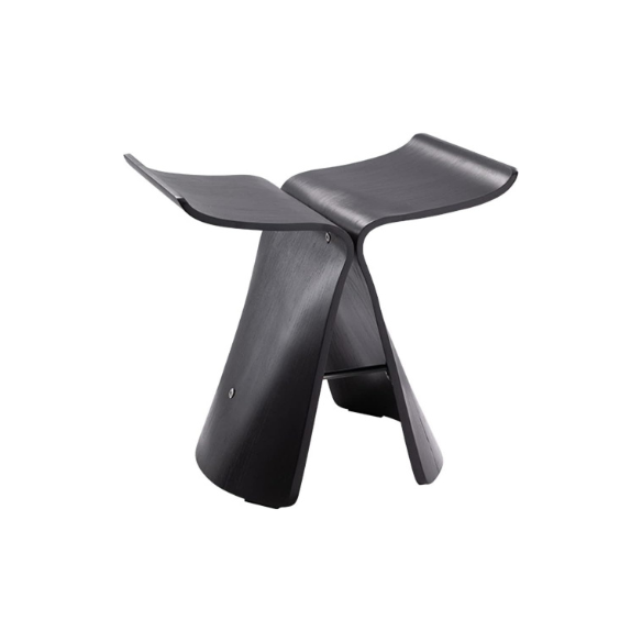 Stylish butterfly design bar stool with wooden frame and eco-friendly materials, available in black, walnut, and log colors.