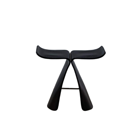 Stylish butterfly design bar stool with wooden frame and eco-friendly materials, available in black, walnut, and log colors.