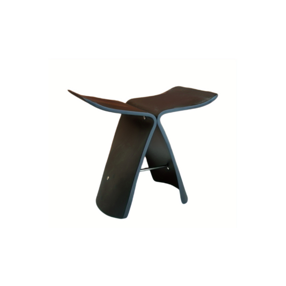 Stylish butterfly design bar stool with wooden frame and eco-friendly materials, available in black, walnut, and log colors.