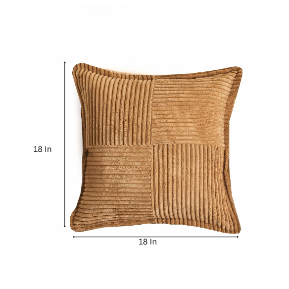 Camel corduroy throw pillow cover with geometric stripes, 45x45 cm, modern and stylish design for home décor, eco-friendly and easy to care for, suitable for living room, bedroom, office, and outdoor use.