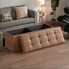 Coffee Brown Foldable Storage Footrest Ottoman – Multi-functional, space-saving design with storage and extra seating