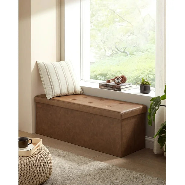 Coffee Brown Foldable Storage Footrest Ottoman – Multi-functional, space-saving design with storage and extra seating