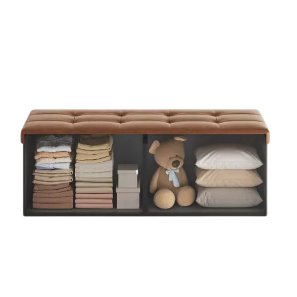 Coffee Brown Foldable Storage Footrest Ottoman – Multi-functional, space-saving design with storage and extra seating