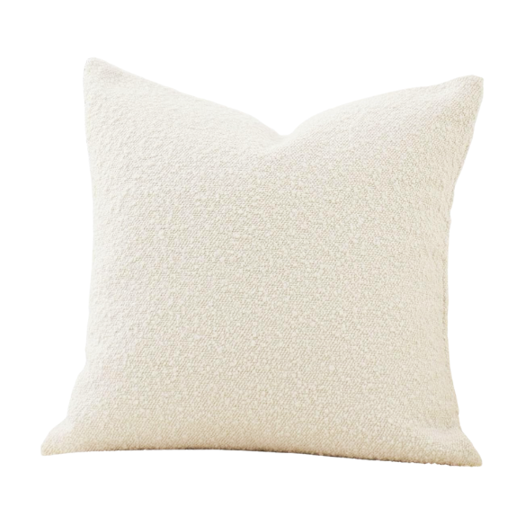 Cozy beige boucle throw pillow cover in modern solid design, made of polyester and acrylic blend, perfect for living room or bedroom decor.