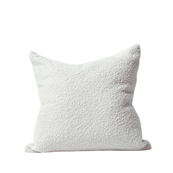 Cozy white boucle throw pillow cover with modern solid design, made from polyester and acrylic, perfect for living room or bedroom decor.