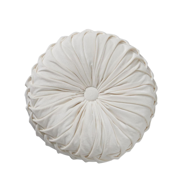 Cream Velvet Round Throw Pillow with Ribbed Edges – Elegant Decorative Cushion for Home Décor