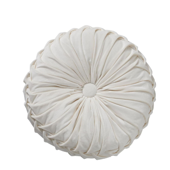 Cream Velvet Round Throw Pillow with Ribbed Edges – Elegant Decorative Cushion for Home Décor