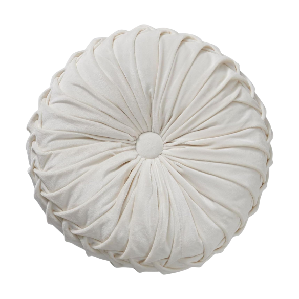 Cream Velvet Round Throw Pillow with Ribbed Edges – Elegant Decorative Cushion for Home Décor