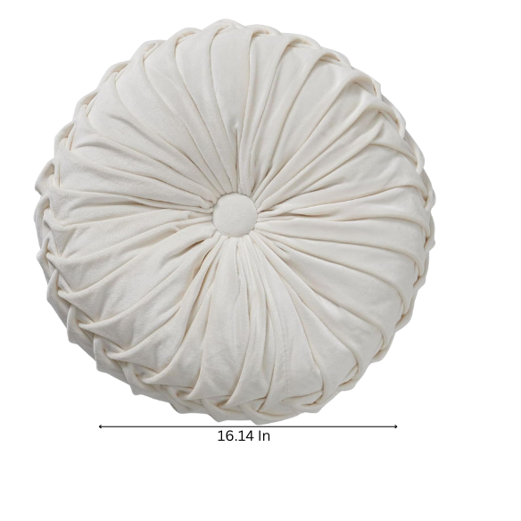 Cream Velvet Round Throw Pillow with Ribbed Edges – Elegant Decorative Cushion for Home Décor