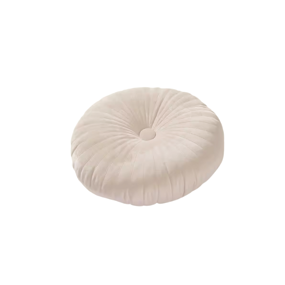 Elegant cream velvet round throw pillow with button detail for home décor