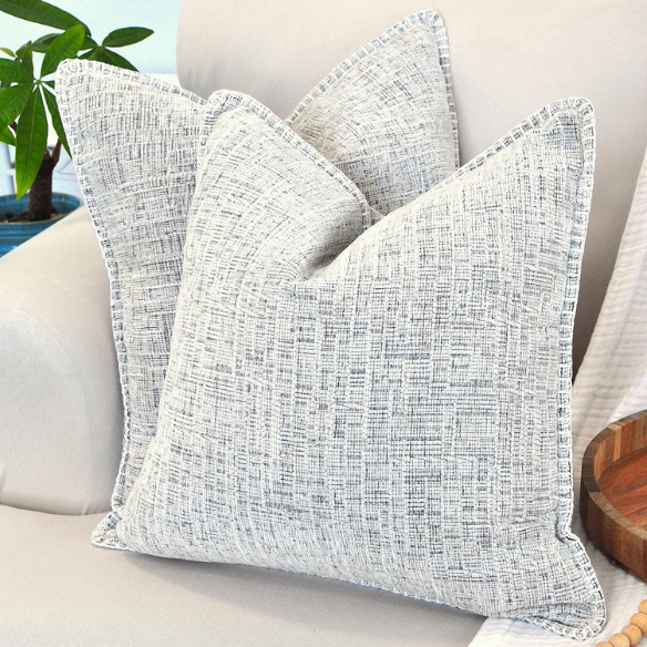 Cream white chenille throw pillow covers 20x20 – set of 2, soft textured cushion covers with piped edges and hidden zipper, modern farmhouse decorative pillows for couch or bed