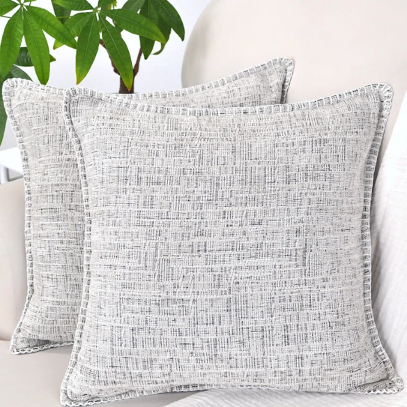 Cream white chenille throw pillow covers 20x20 – set of 2, soft textured cushion covers with piped edges and hidden zipper, modern farmhouse decorative pillows for couch or bed