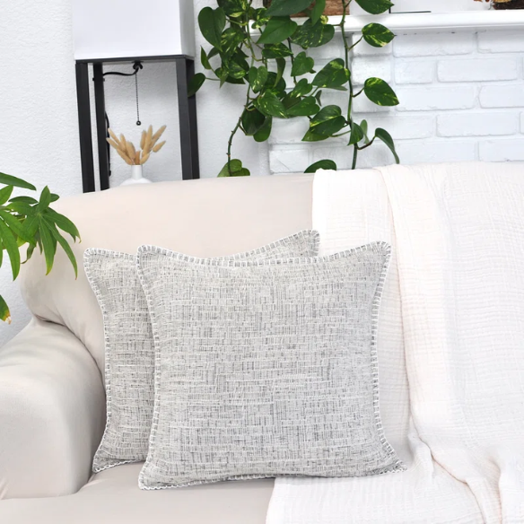 Cream white chenille throw pillow covers 20x20 – set of 2, soft textured cushion covers with piped edges and hidden zipper, modern farmhouse decorative pillows for couch or bed
