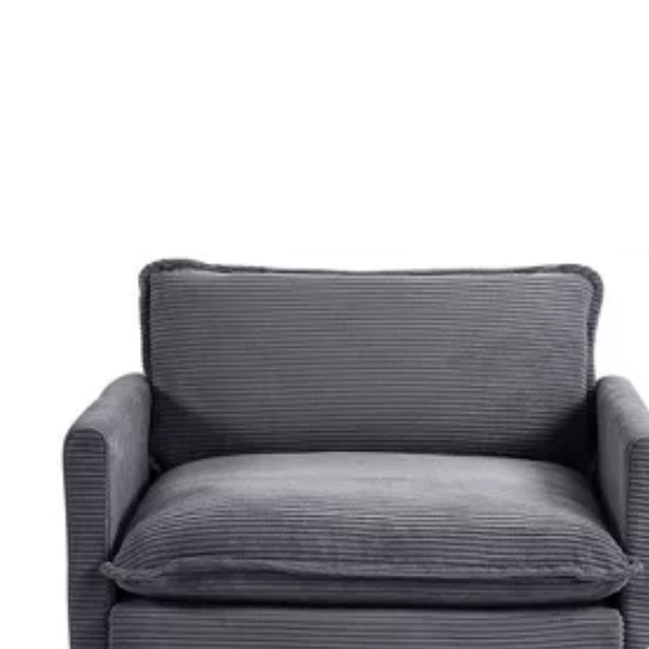 Dark grey corduroy accent chair with matching ottoman, featuring soft high-pile fabric, high-resilience foam cushions, and a sturdy metal and wood frame.