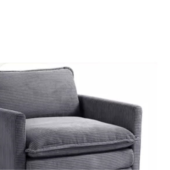 Dark grey corduroy accent chair with matching ottoman, featuring soft high-pile fabric, high-resilience foam cushions, and a sturdy metal and wood frame.