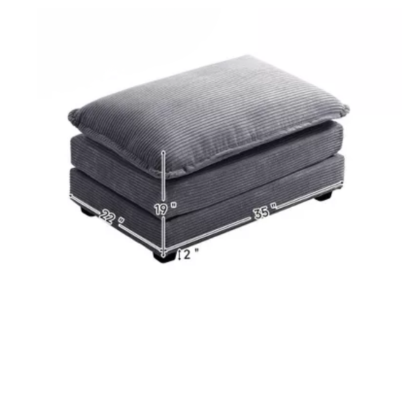 Dark grey corduroy accent chair with matching ottoman, featuring soft high-pile fabric, high-resilience foam cushions, and a sturdy metal and wood frame.