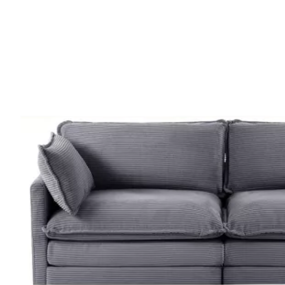 Dark grey corduroy loveseat sofa with plush upholstery, modern track arms, and two-person seating—ideal for small spaces, living rooms, or home offices.