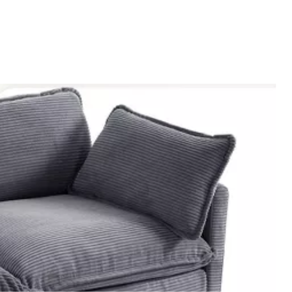Three-Seater Dark Grey Corduroy Modular Sectional Sofa with Ottoman – Modern L-shaped configuration, soft high-pile fleece upholstery, pet-friendly, and customizable for small or large living spaces.
