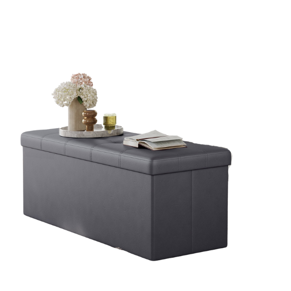 Dark grey foldable storage footrest ottoman for space-saving, multi-functional storage and seating