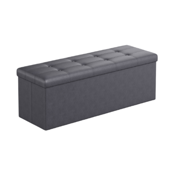 Dark grey foldable storage footrest ottoman for space-saving, multi-functional storage and seating