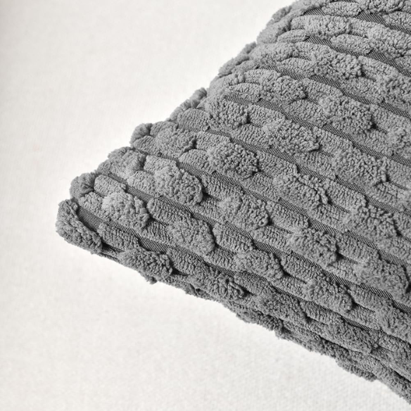 Dark Grey Striped Corduroy Throw Pillow Cover – Modern Boho Style, Zipper Closure, Durable Polyester, Machine Washable