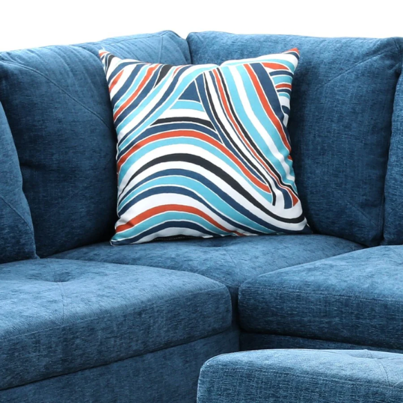 Dark teal L-shaped sectional sofa with right-facing chaise and ottoman, microfiber upholstery and light gray wooden legs