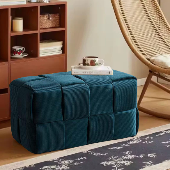 Dark Teal Velvet Ottoman Cube - Modern, Comfortable, and Versatile for Any Room