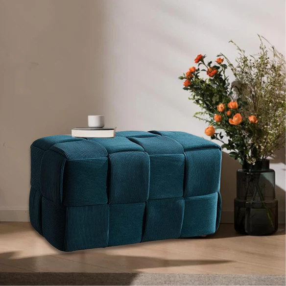 Dark Teal Velvet Ottoman Cube - Modern, Comfortable, and Versatile for Any Room