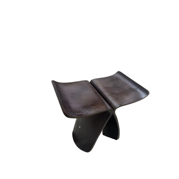 Dark walnut butterfly design bar stool with eco-friendly wood and metal frame, perfect for modern spaces.