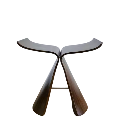 Dark walnut butterfly design bar stool with eco-friendly wood and metal frame, perfect for modern spaces.